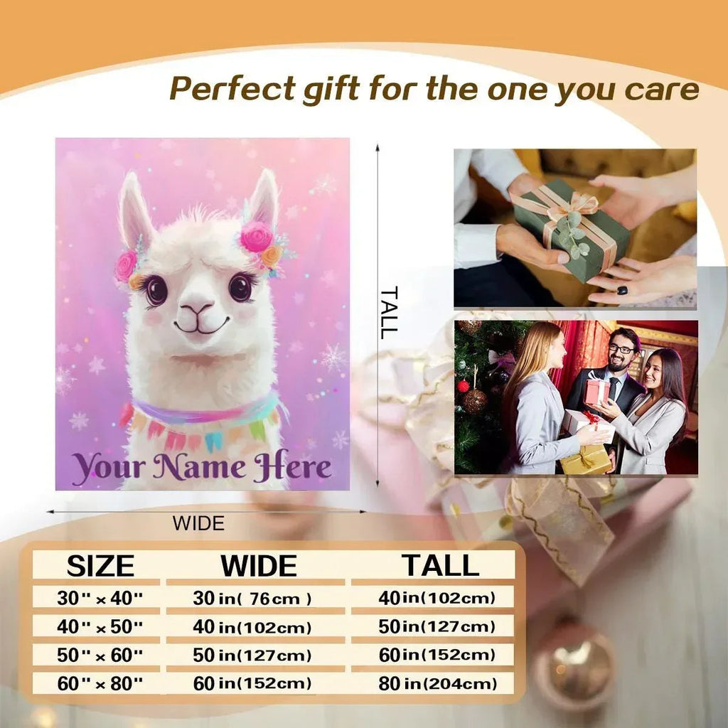 Personalized Llama Fleece Blanket: Alpaca Custom Name Throw