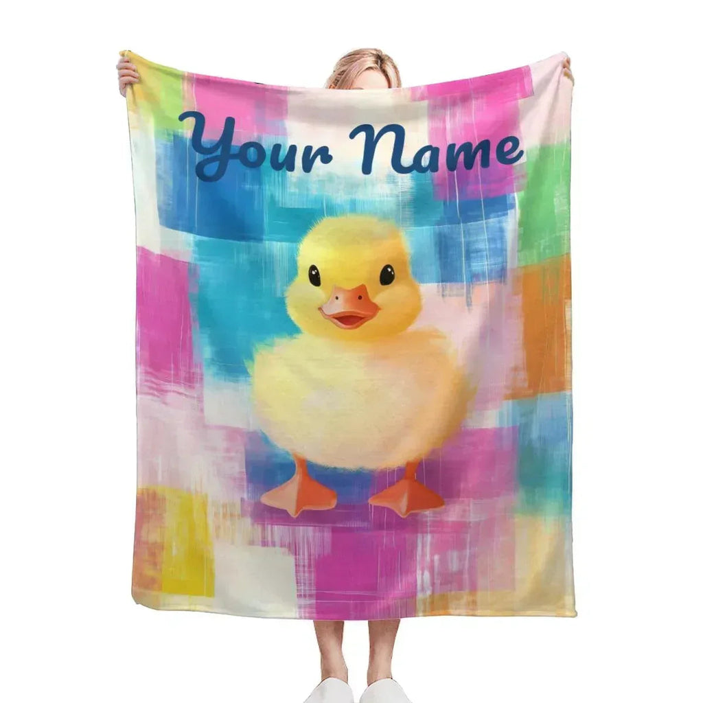 Personalized Baby Duck Blanket: Soft Microfiber, Colorful Duckling Chick Farm, Super Soft Name Gift