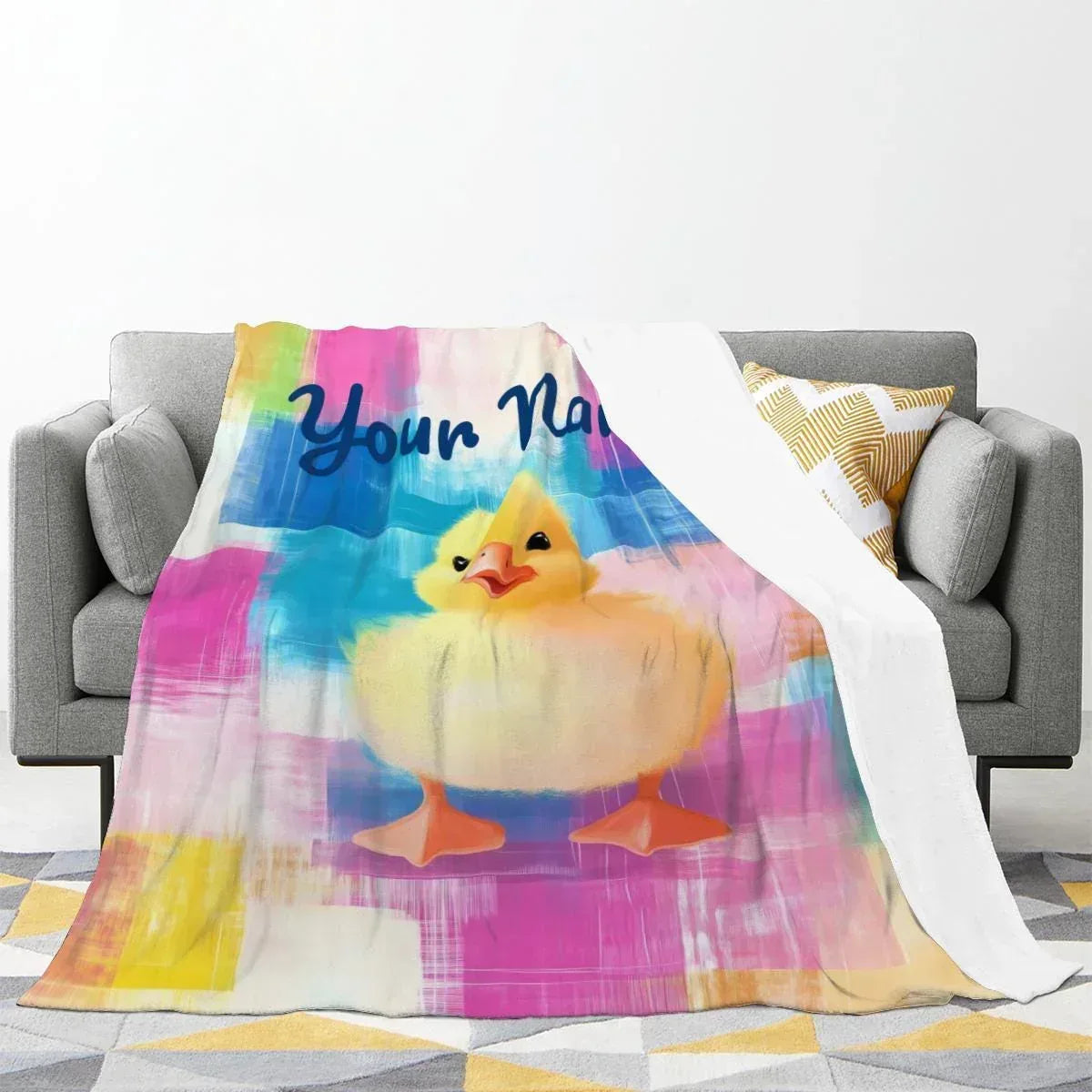 Personalized Baby Duck Blanket: Soft Microfiber, Colorful Duckling Chick Farm, Super Soft Name Gift