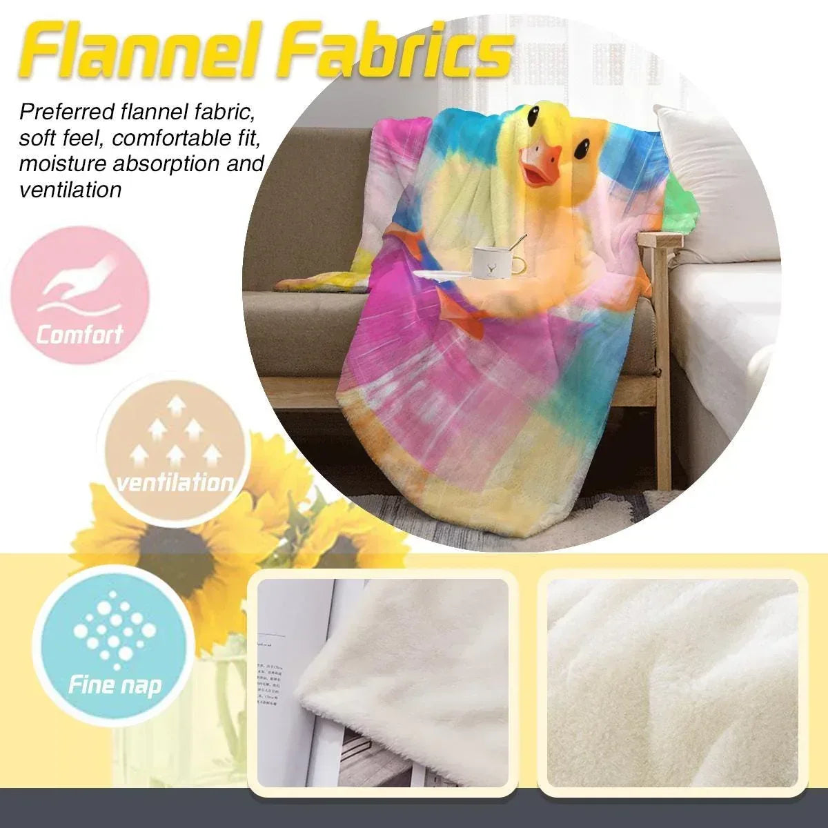 Personalized Baby Duck Blanket: Soft Microfiber, Colorful Duckling Chick Farm, Super Soft Name Gift