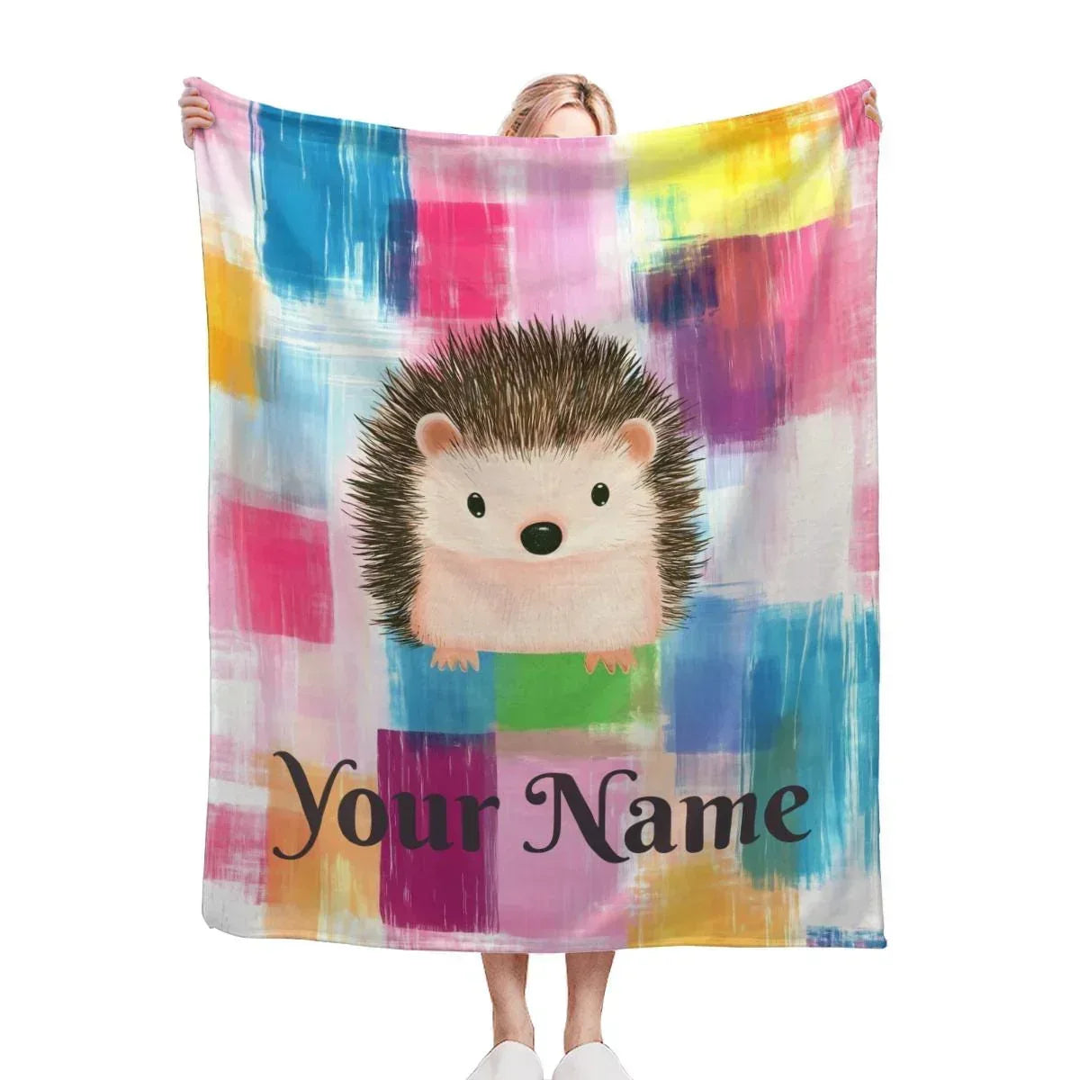 Personalized Hedgehog Blanket: Whimsical Plaid, Cosy Throw, Super Soft Name Gift