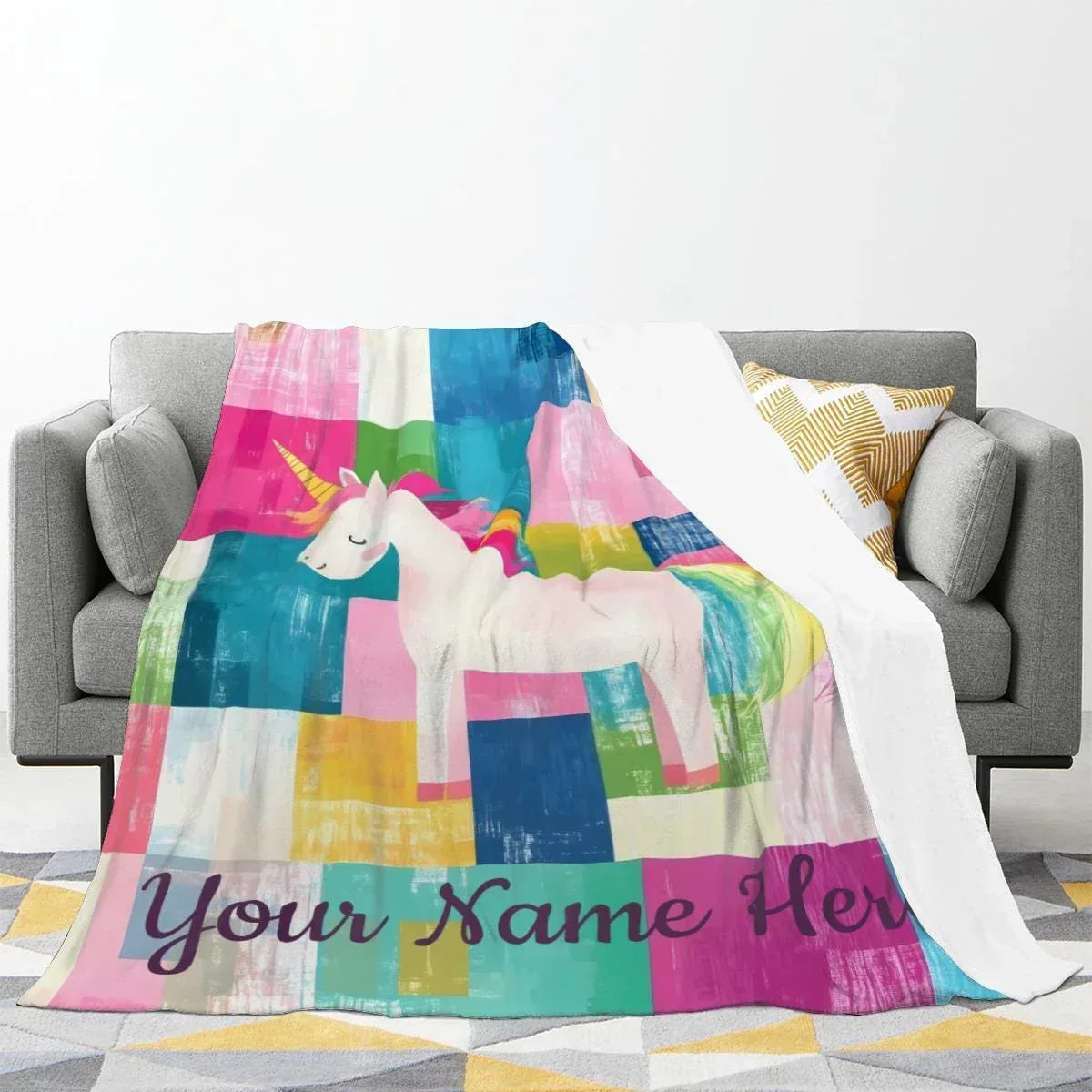 Personalized Unicorn Blanket: Custom Flannel Fleece, Super Soft Name Gift