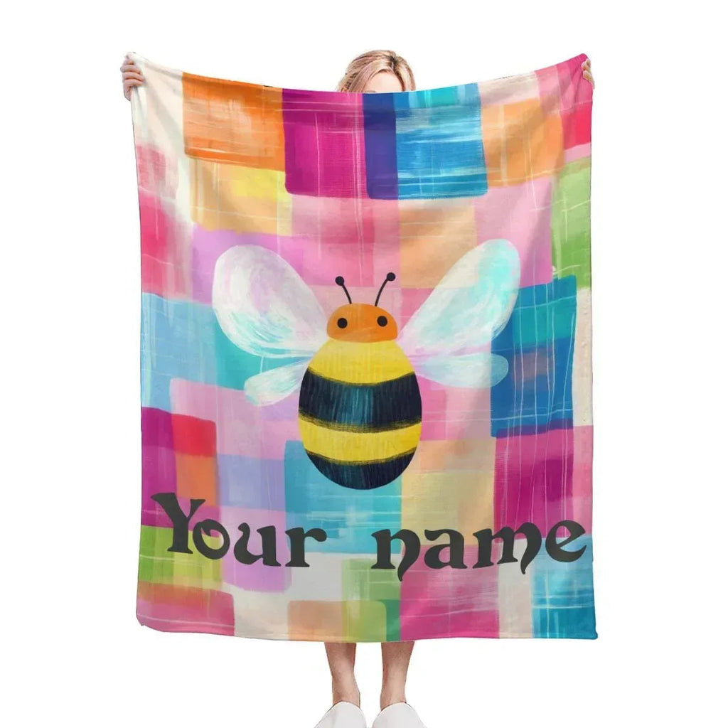 Personalized Bee Blanket: Patchwork Nursery Fleece Throw