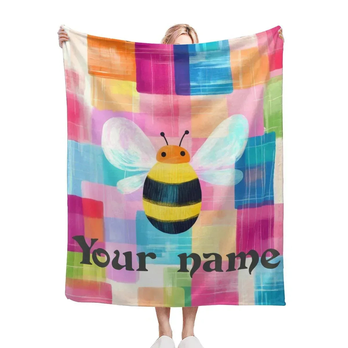 Personalized Bee Blanket: Patchwork Nursery Fleece Throw