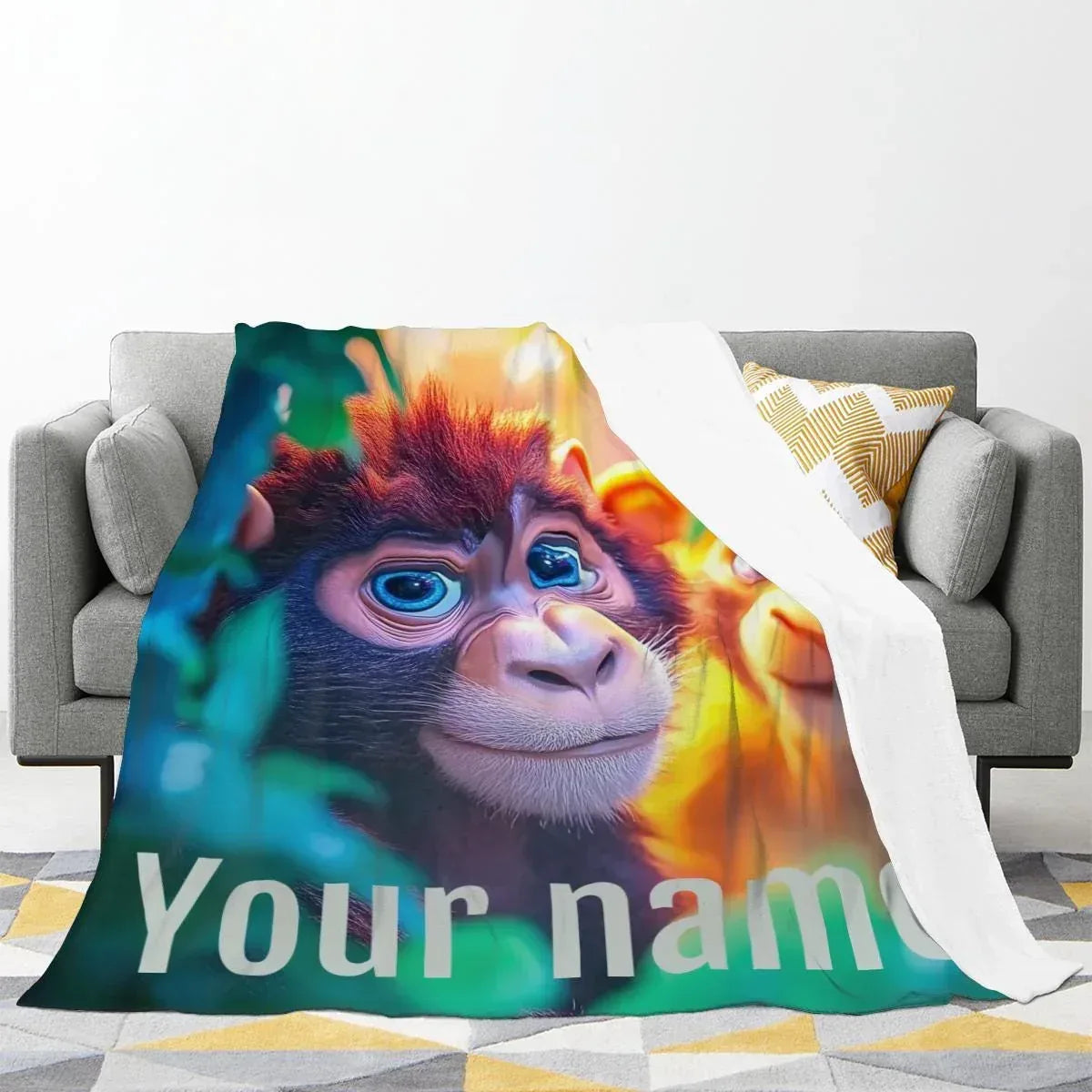 Personalized Monkey Jungle Animal Blanket: Soft Fleece Safari Ape Throw, Super Soft Name Gift