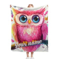 Personalized Pink Owl Bird Blanket: Flannel Fleece Throw, Super Soft Bedding Sofa Name Gift