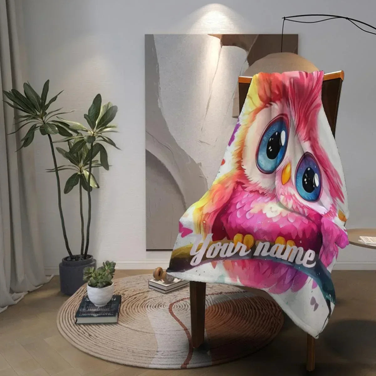 Personalized Pink Owl Bird Blanket: Flannel Fleece Throw, Super Soft Bedding Sofa Name Gift