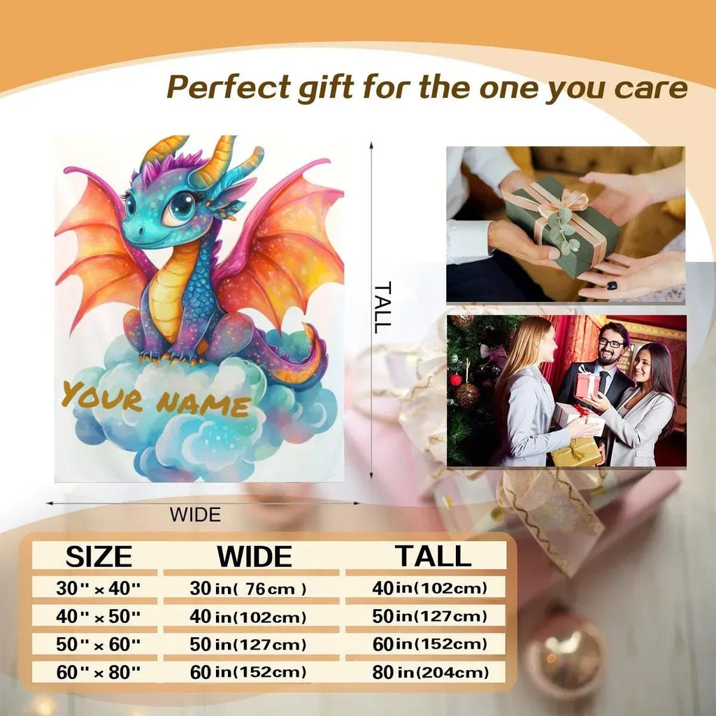 Personalized Girl Dragon Blanket: Soft Flannel Fleece Throw, Magical Name Gift