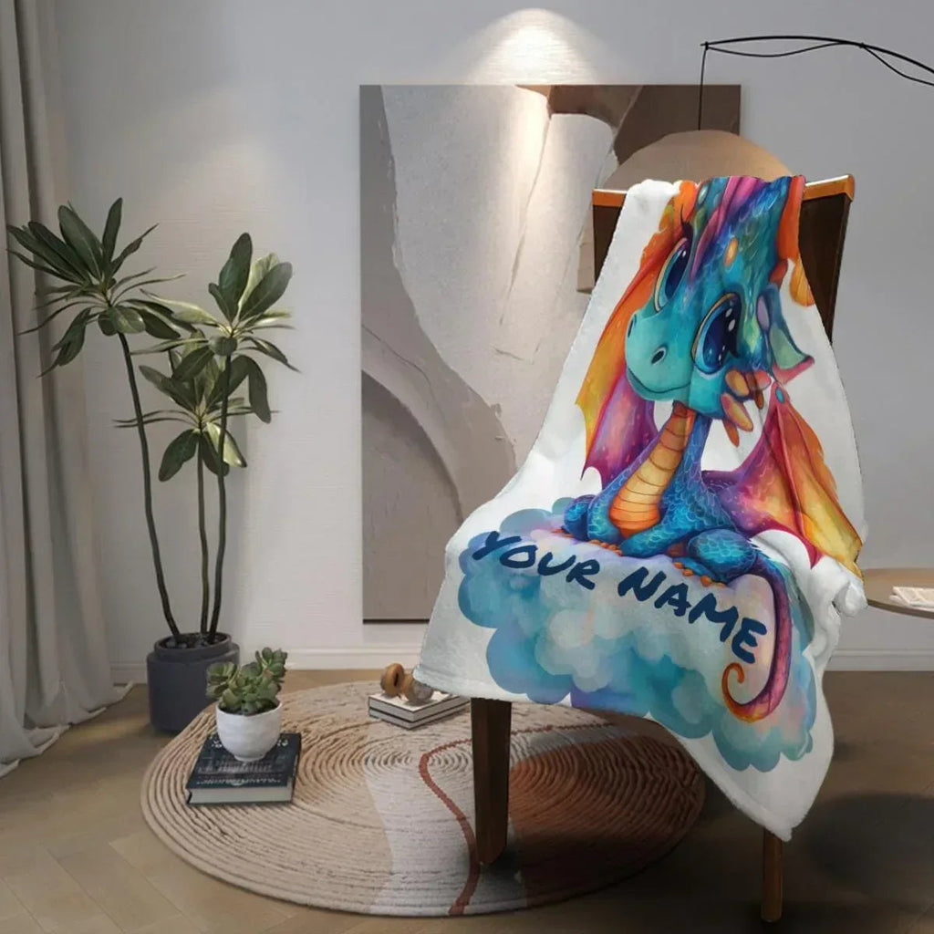 Personalized Dragon Blanket: Soft Flannel Fleece Dino Throw, Super Soft Name Gift
