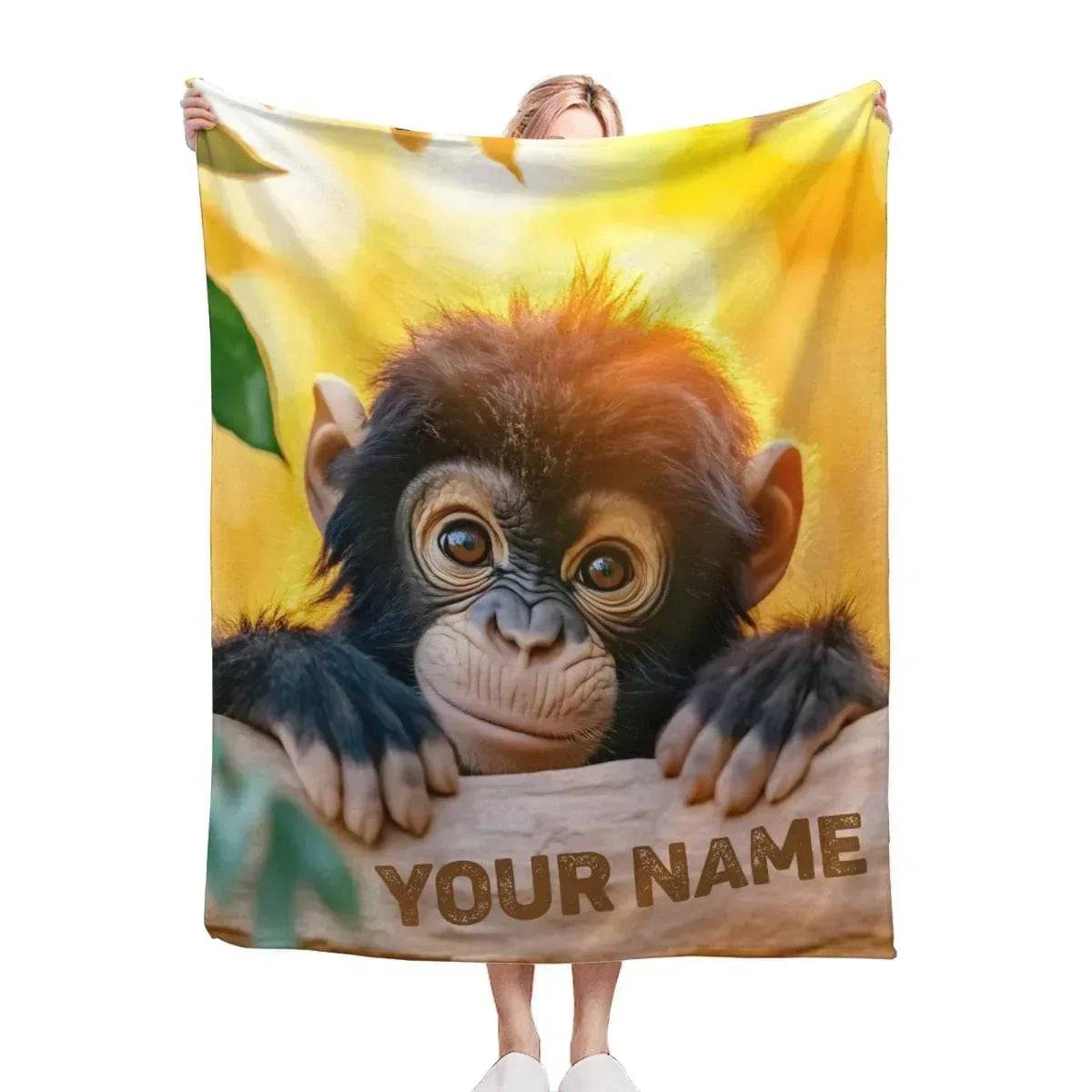 Personalized Baby Chimpanzee Blanket: Jungle Nursery Throw, Super Soft Name Gift