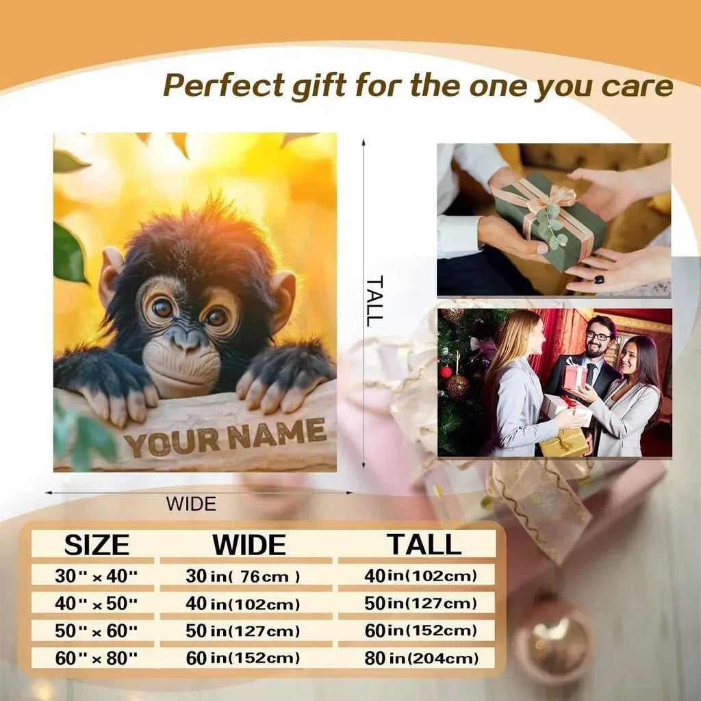 Personalized Baby Chimpanzee Blanket: Jungle Nursery Throw, Super Soft Name Gift