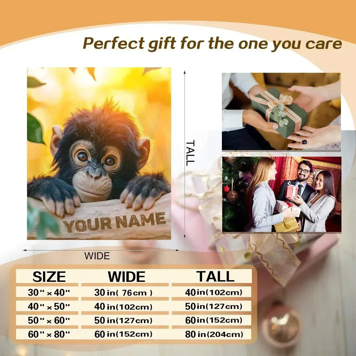Personalized Baby Chimpanzee Blanket: Jungle Nursery Throw, Super Soft Name Gift