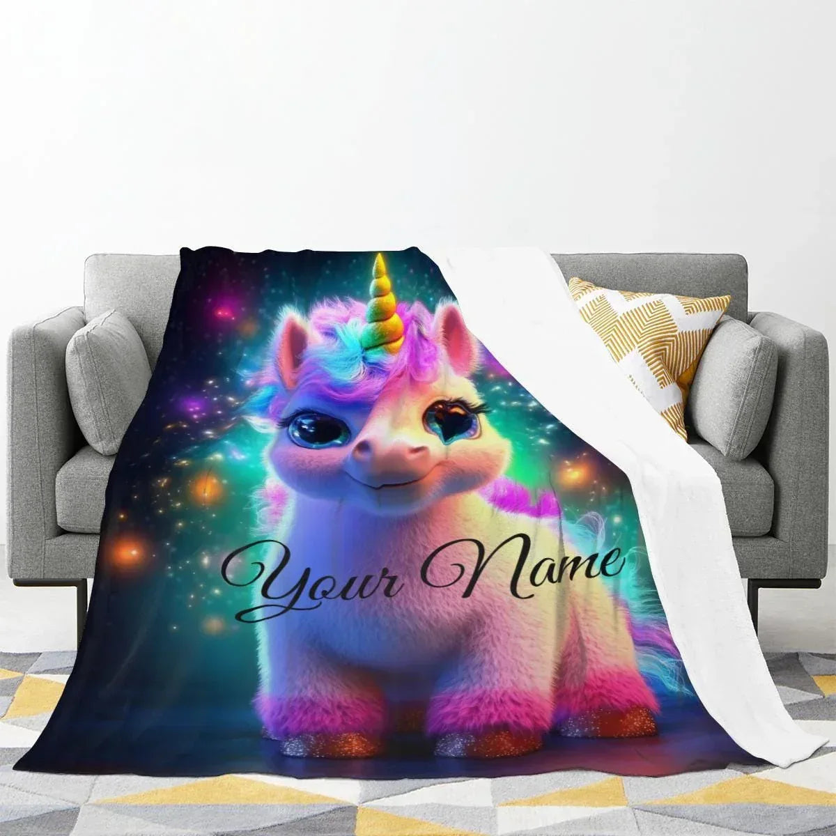 Personalized Cosmic Unicorn Blanket - Magical Galaxy Flannel Fleece Throw Super Soft Custom Name Gift
