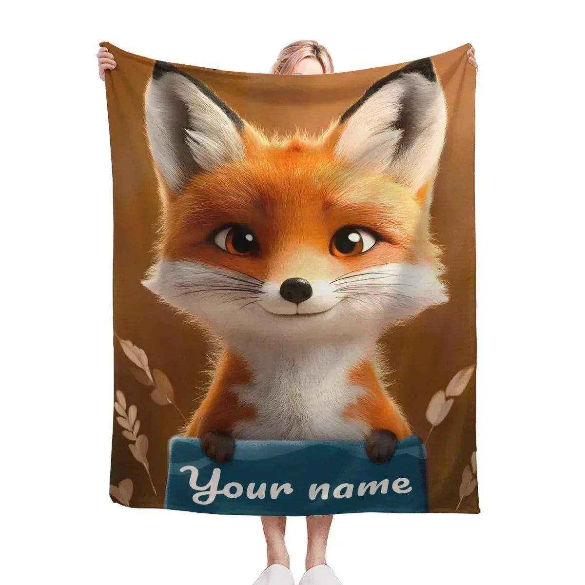 Personalized Fox Blanket: Enchanted Forest Flannel Fleece Throw, Kids Name Gift