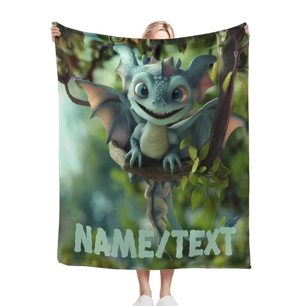 Personalized Dragon Blanket: Flannel Fleece Dino Fantasy Nursery Kids Gift