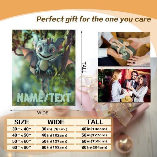 Personalized Dragon Blanket: Flannel Fleece Dino Fantasy Nursery Kids Gift