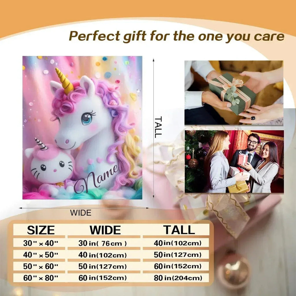 Personalized Hello Kitty Unicorn Blanket: Flannel Fleece Throw, Super Soft Name Gift