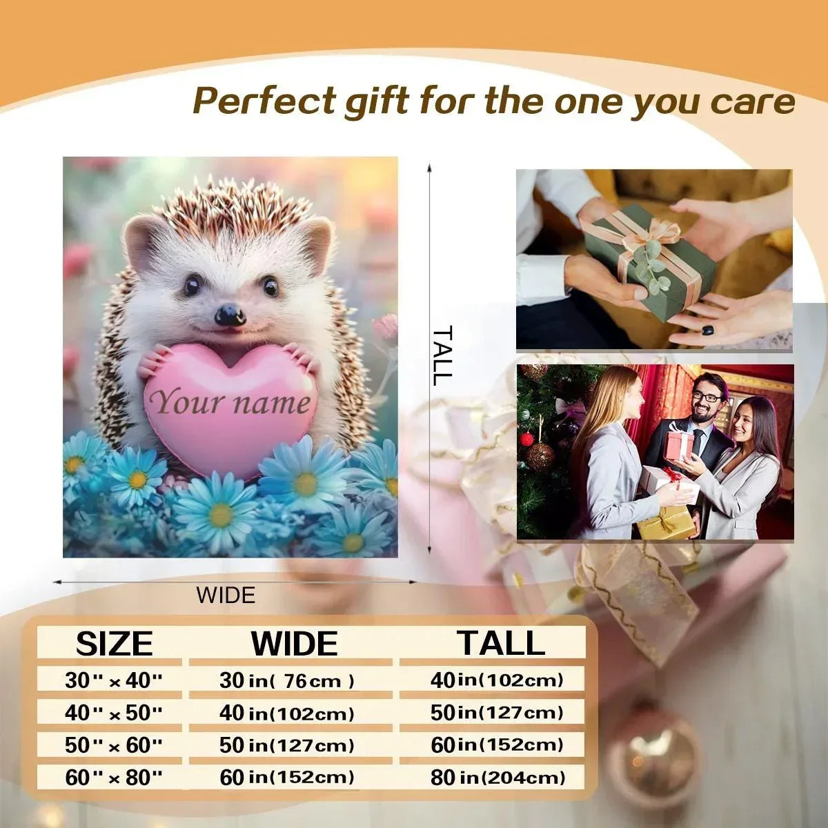 Personalized Hedgehog Love Heart Blanket: Romantic Flannel Fleece Throw, Super Soft Name Gift