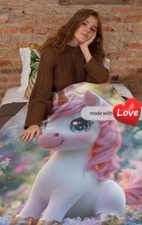 Personalized Unicorn Blanket - Magical Pink Flannel Fleece Throw Custom Name Kids Gift