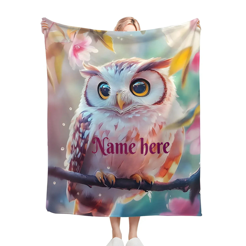 Personalized Owl Blanket: Magical Floral Fleece Throw, Soft Name Gift