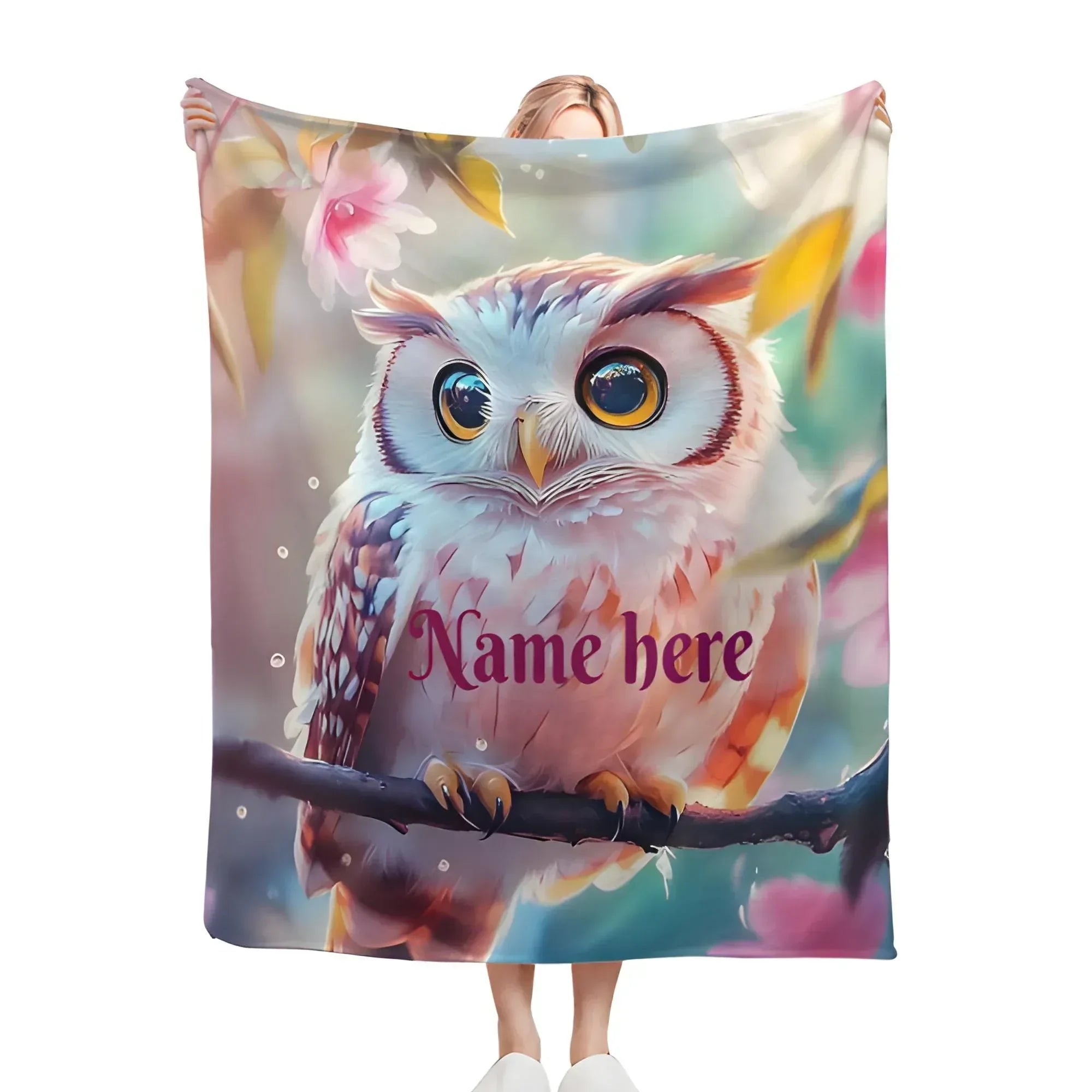 Personalized Owl Blanket: Magical Floral Fleece Throw, Soft Name Gift