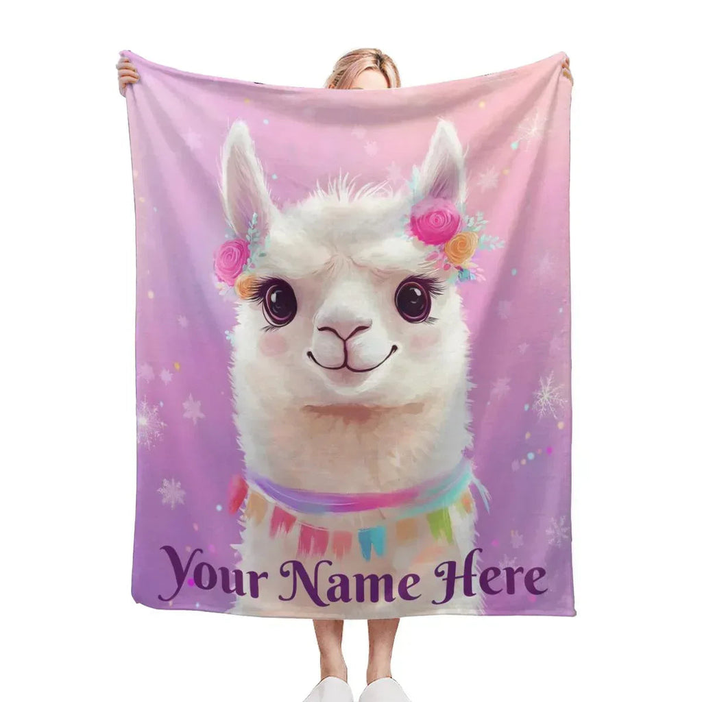 Personalized Llama Fleece Blanket: Alpaca Custom Name Throw