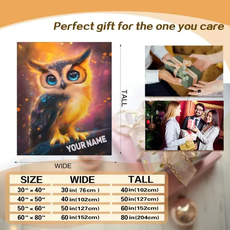 Personalized Cosmic Owl Blanket - Mystical Spirit Animal Throw, Custom Name Gift
