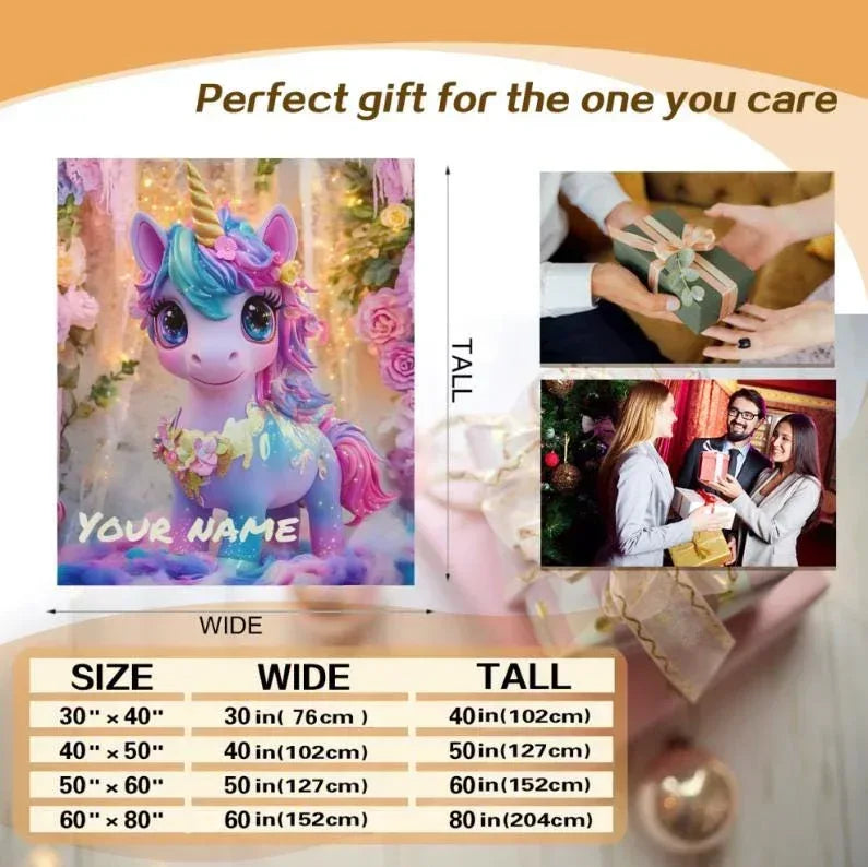 Personalized Unicorn Blanket: Soft Flannel Fleece Throw, Magical Name Gift