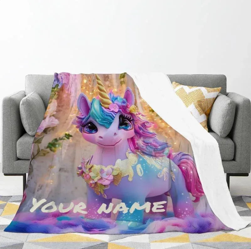 Personalized Unicorn Blanket: Soft Flannel Fleece Throw, Magical Name Gift