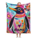 Personalized Penguin Blanket: Colorful Arctic Animal Happy Playful Flannel Fleece Throw, Soft Name Gift