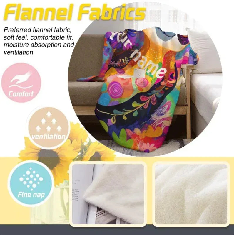 Customizable Sloth Blanket: Tropical Floral Art Flannel Throw