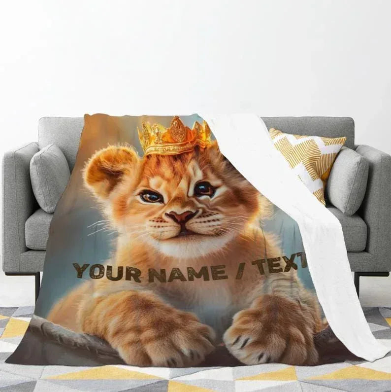 Customizable Lion King Baby Blanket: Simba Cub Keepsake Throw, Flannel Fleece Name Gift