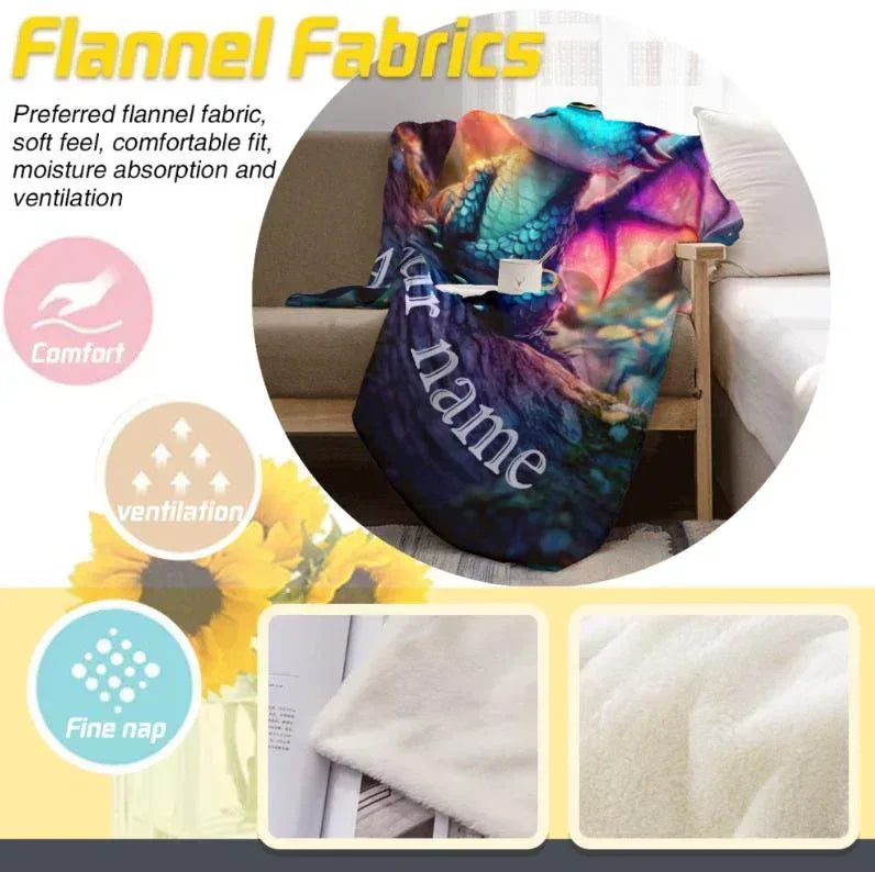 Personalized Dragon Blanket: Magical Flannel Fleece Throw, Super Soft Name Gift