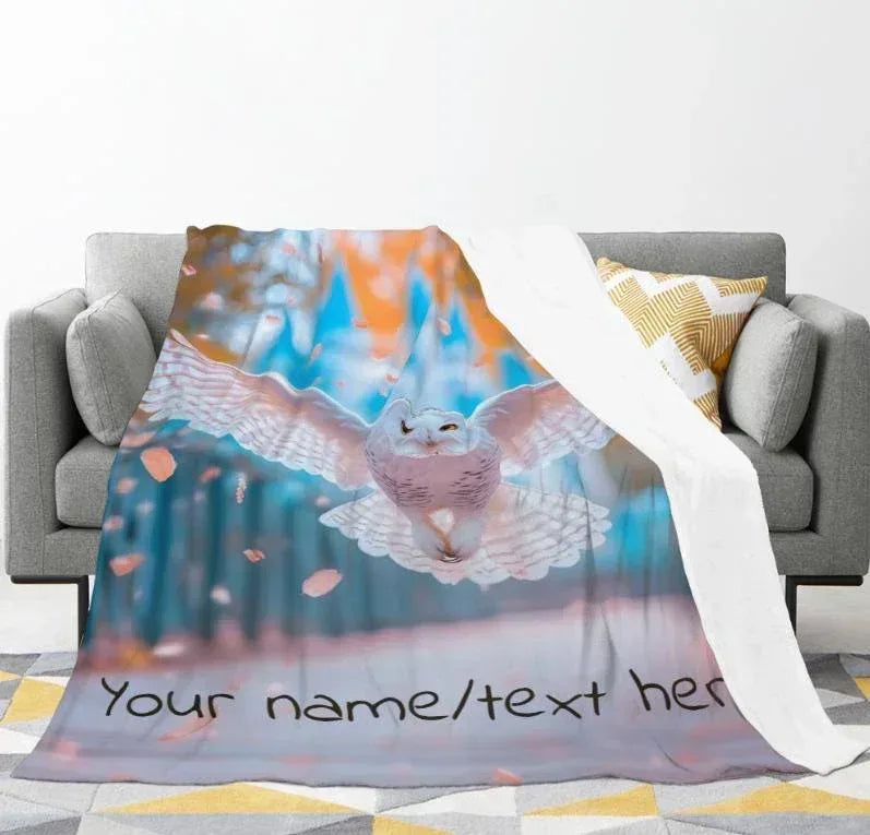 Personalized Hedwig Owl Blanket: Magical Bird Forest Fleece Throw, Super Soft Name Gift