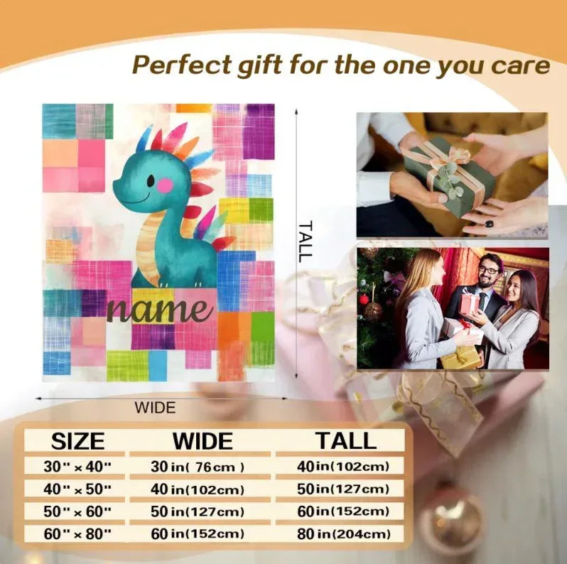 Personalized Dinosaur Blanket - Patchwork Maximalist Dragon Throw Custom Name Gift