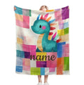 Personalized Dinosaur Blanket - Patchwork Maximalist Dragon Throw Custom Name Gift