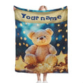 Personalized Teddy Bear Plush Blanket: Dreamy Stars, Flannel Fleece Throw, Super Soft Name Gift