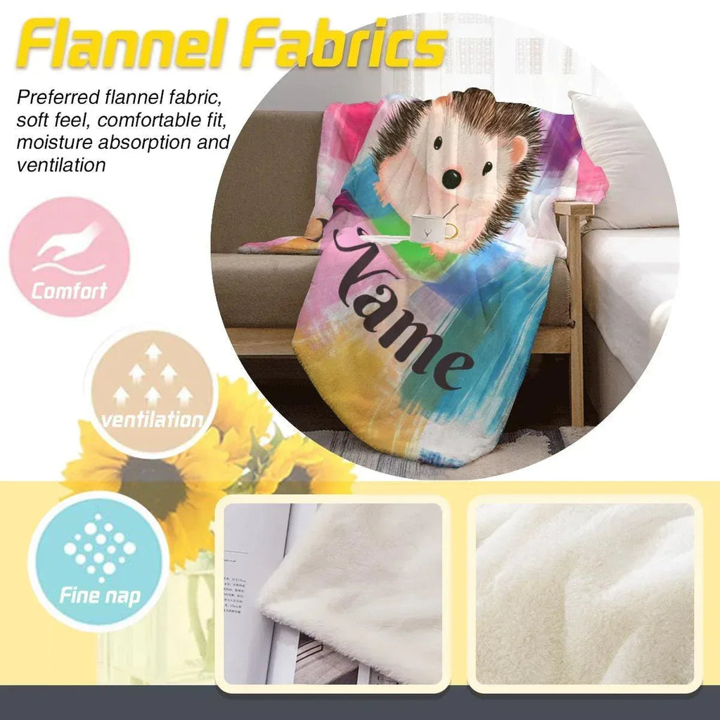 Personalized Hedgehog Blanket: Whimsical Plaid, Cosy Throw, Super Soft Name Gift
