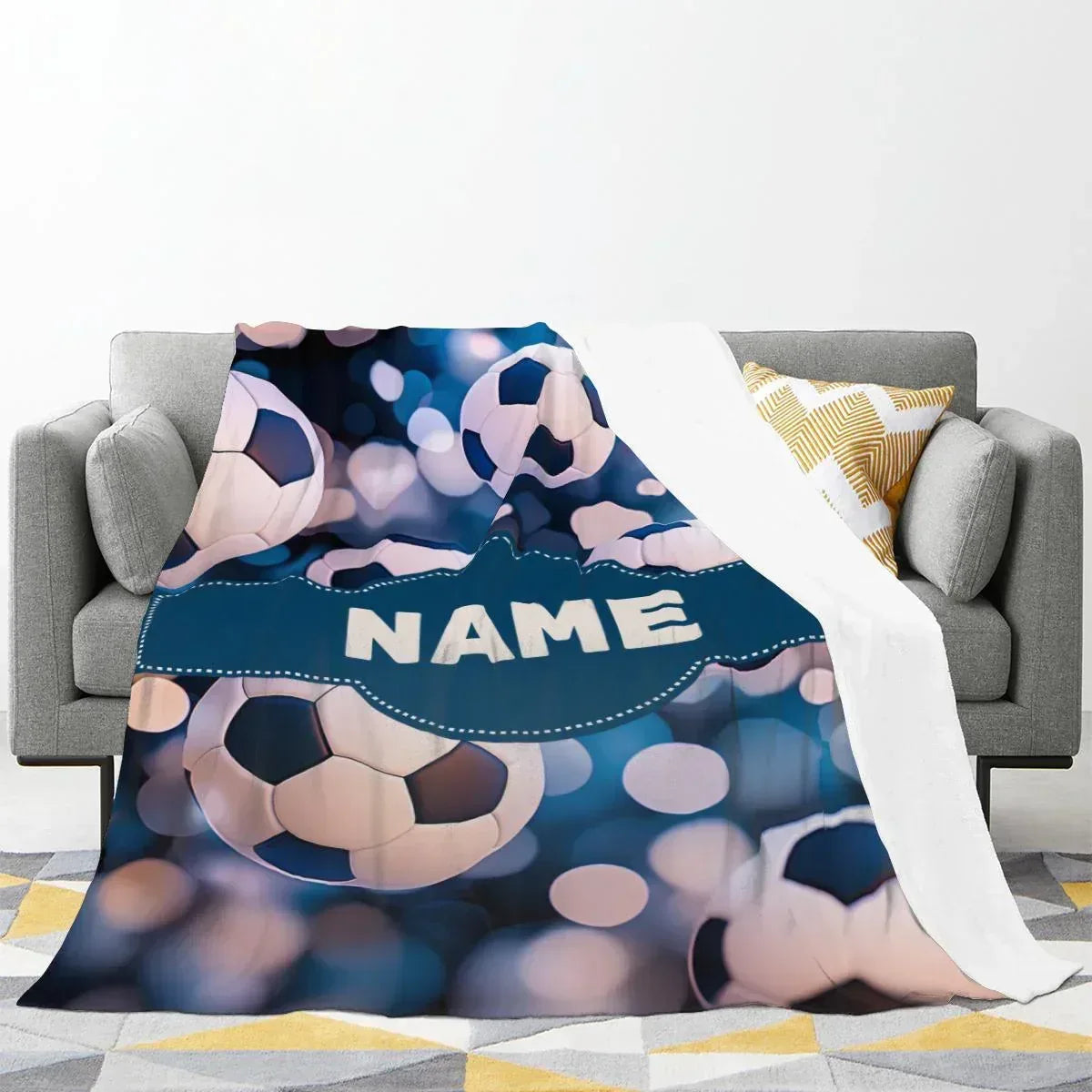 Personalized Football Blanket: Soft Microfiber Flannel Fleece Throw for Soccer Fans, Sport Name Gift