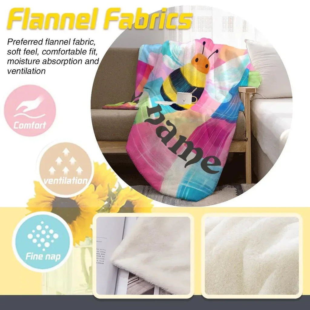 Personalized Bee Blanket: Patchwork Nursery Fleece Throw