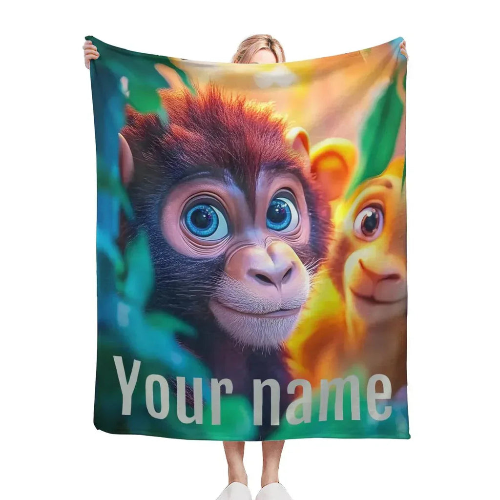 Personalized Monkey Jungle Animal Blanket: Soft Fleece Safari Ape Throw, Super Soft Name Gift