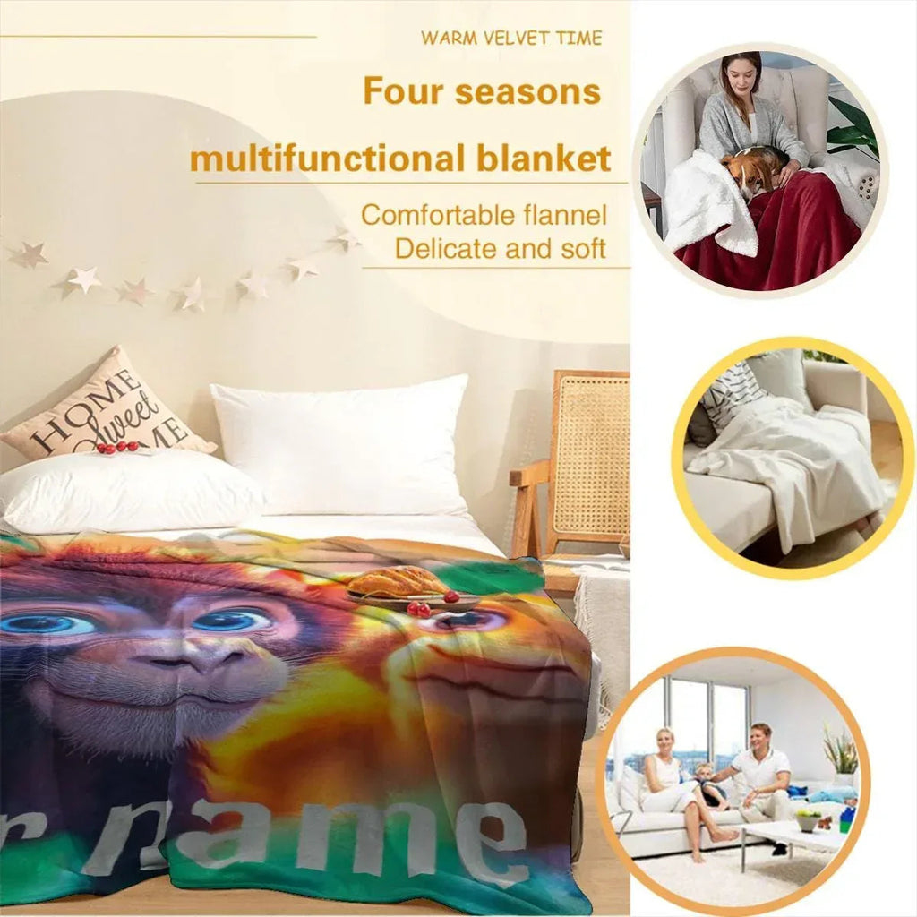 Personalized Monkey Jungle Animal Blanket: Soft Fleece Safari Ape Throw, Super Soft Name Gift