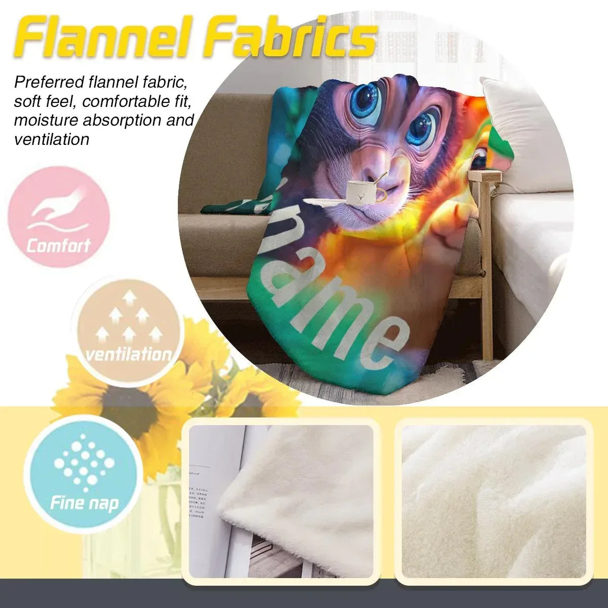 Personalized Monkey Jungle Animal Blanket: Soft Fleece Safari Ape Throw, Super Soft Name Gift