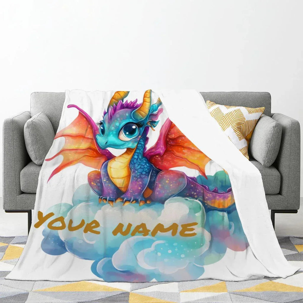 Personalized Girl Dragon Blanket: Soft Flannel Fleece Throw, Magical Name Gift