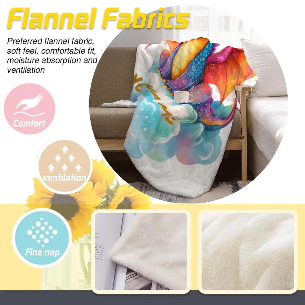 Personalized Girl Dragon Blanket: Soft Flannel Fleece Throw, Magical Name Gift