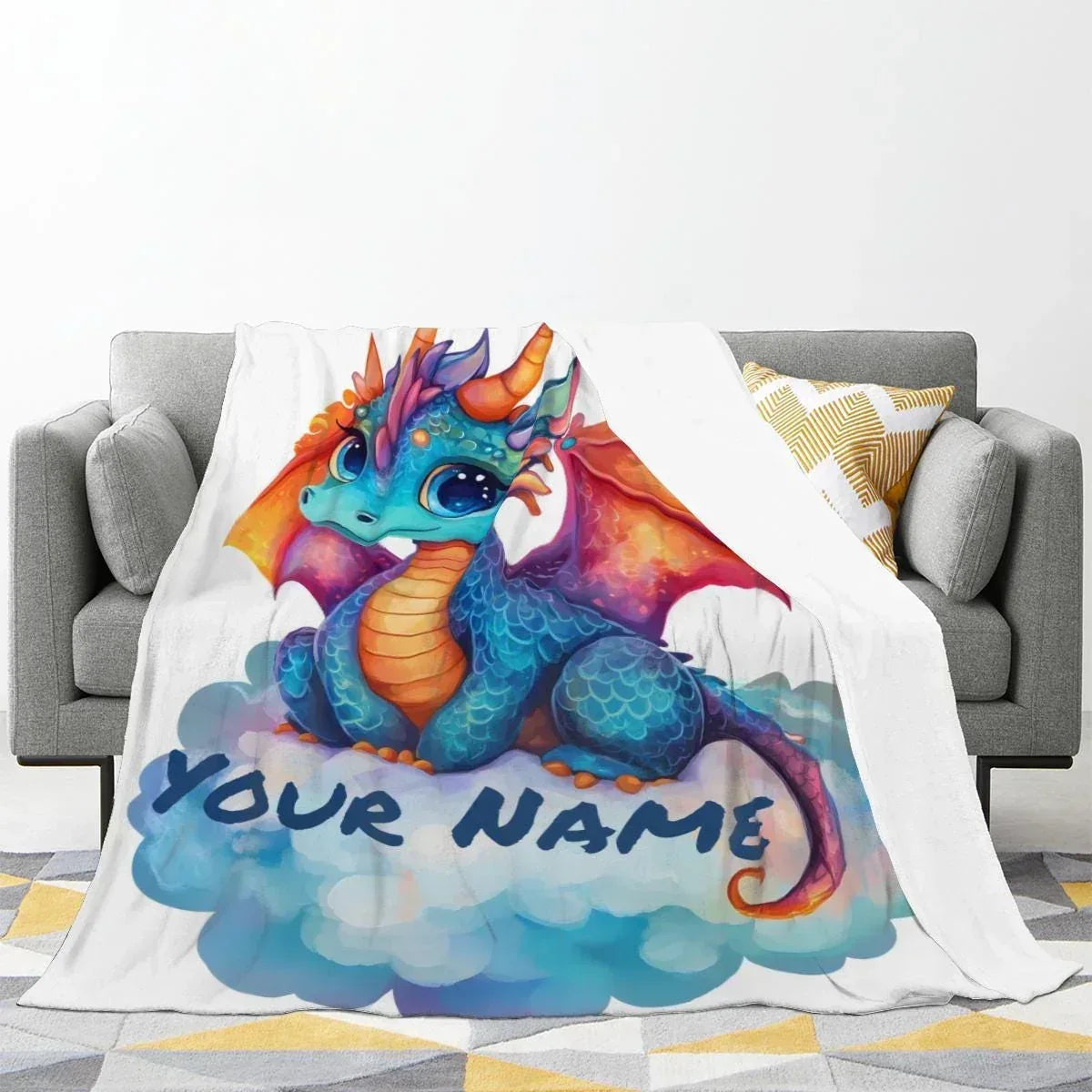 Personalized Dragon Blanket: Soft Flannel Fleece Dino Throw, Super Soft Name Gift