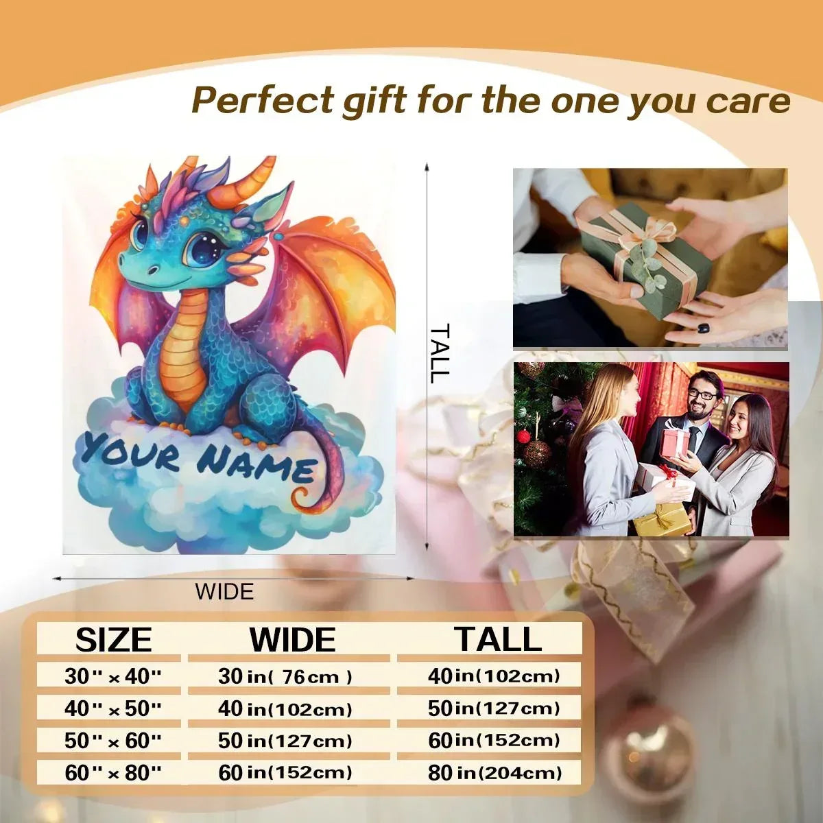 Personalized Dragon Blanket: Soft Flannel Fleece Dino Throw, Super Soft Name Gift