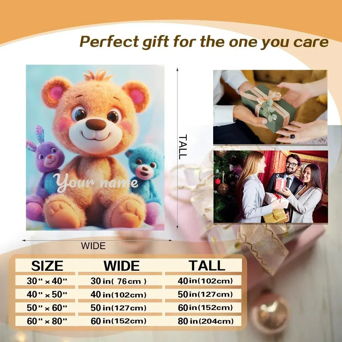 Personalized Teddy Bear Plush Blanket: Fluffy Cosy Throw, Soft Flannel Fleece Name Gift