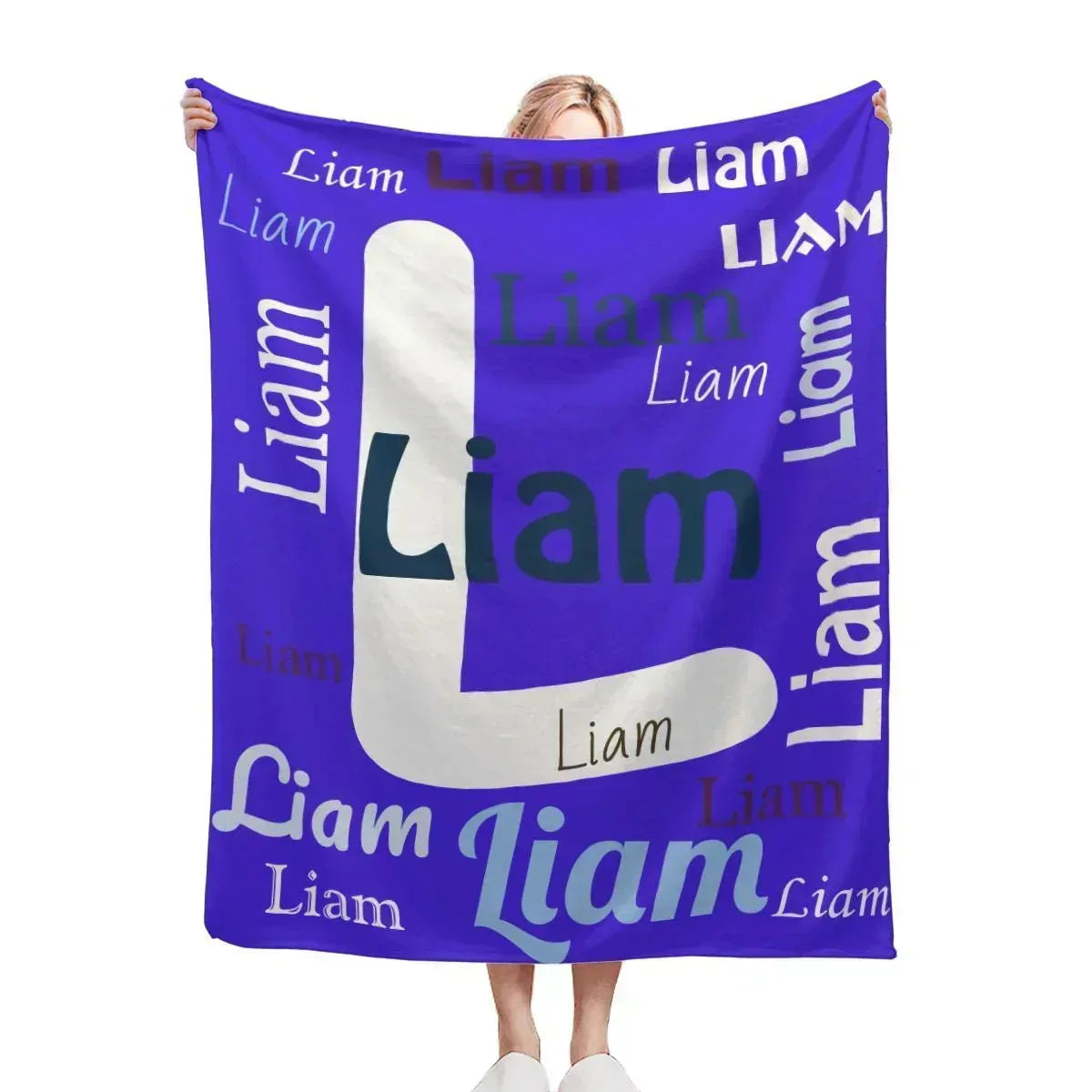 Add your Name & Letter - Personalized Vivid Blue Name Blanket – Custom Flannel Fleece Throw