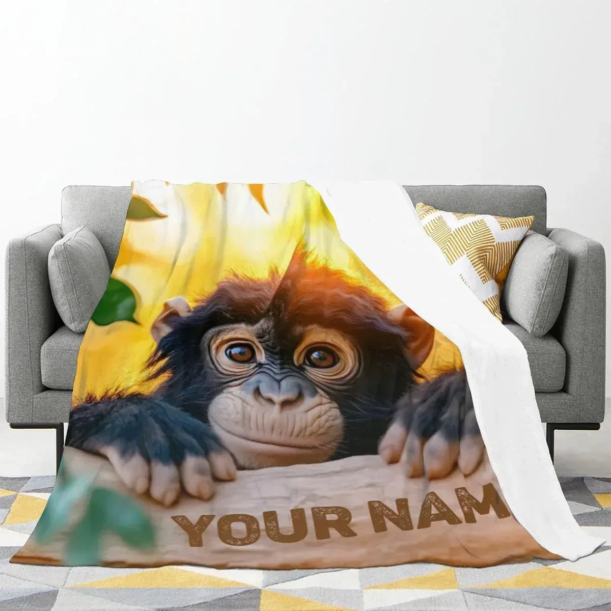 Personalized Baby Chimpanzee Blanket: Jungle Nursery Throw, Super Soft Name Gift